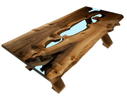 Live edge rustic epoxy resin river dining table made of walnut wood