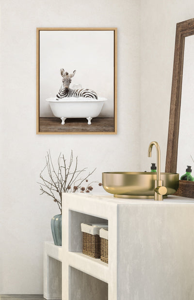 Sylvie Baby Zebra in Rustic Bath Framed Canvas by kateandlaurel - product image 10 for Resin Society