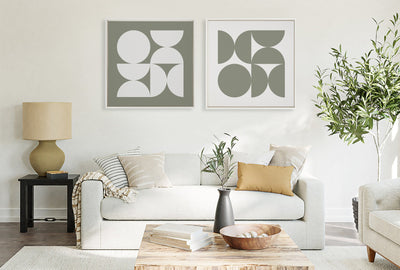 Sylvie Bold Vintage Geometric Soft White on Sage Green Framed Canvas by kateandlaurel - product image 6 for Resin Society