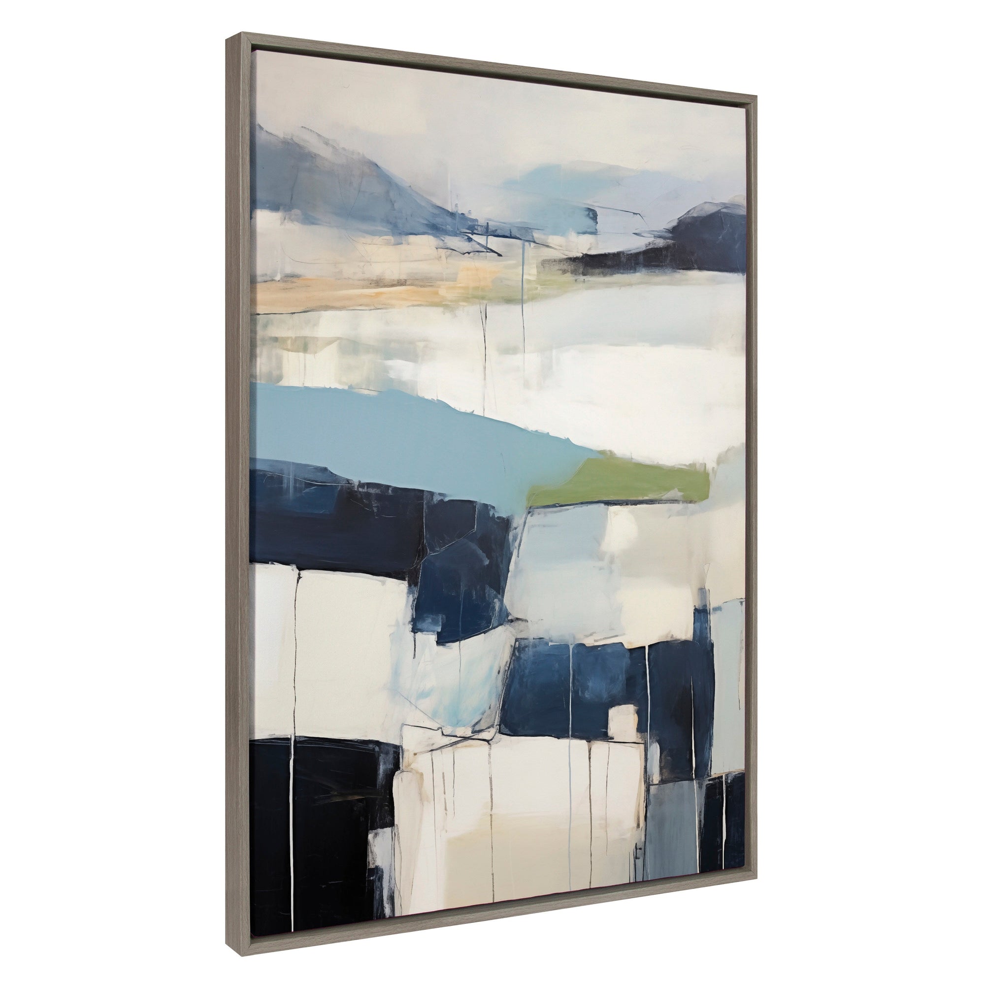 Sylvie Skyline I framed canvas art by Amy Lighthall featuring abstract urban skyline in white frame