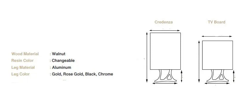 Osso collection resin credenza sideboard with walnut doors and resin accents