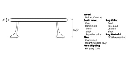 Luxury Epoxy Resin River Walnut Coffee Table with aluminum cast legs from the Osso Collection