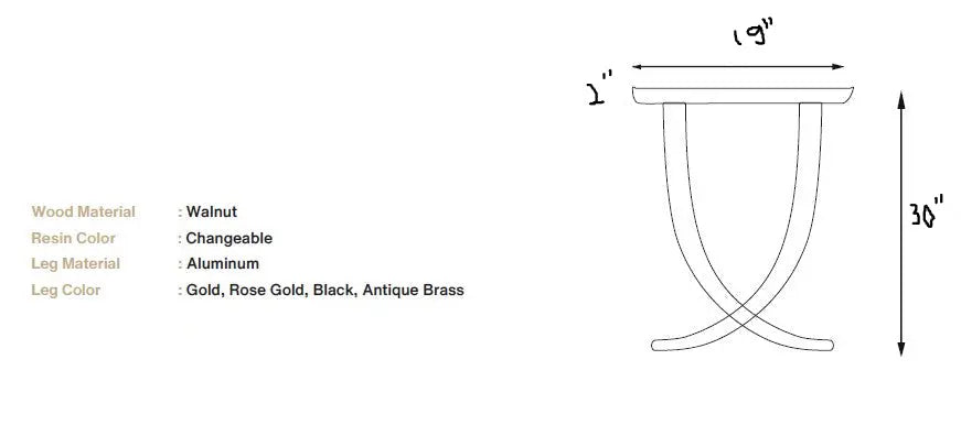 Ivory Collection epoxy resin sofa and console table made of walnut wood with golden aluminum legs