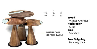 Set of three Resin Nesting Tables with zigzag epoxy and wood design in walnut and chestnut finishes