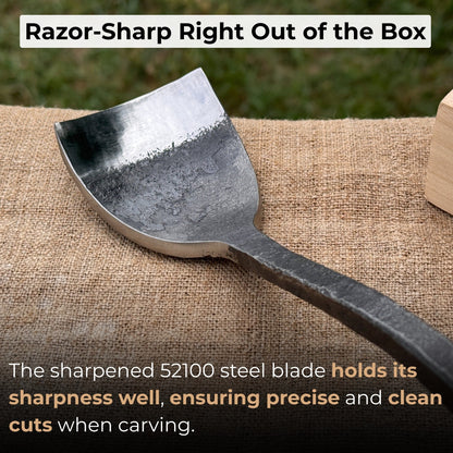 Hand-forged Spoon Bent Gouge woodworking tool with ash wood handle and carbon steel blade