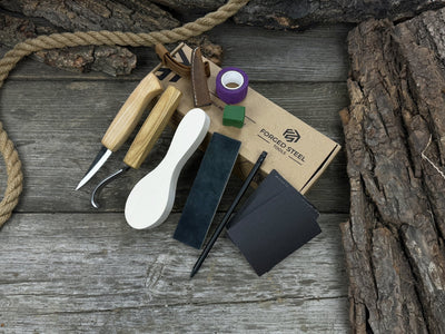 Spoon Carving for Beginners DIY Whittling Kit with knives, wooden blank, sandpaper, and sharpening tools