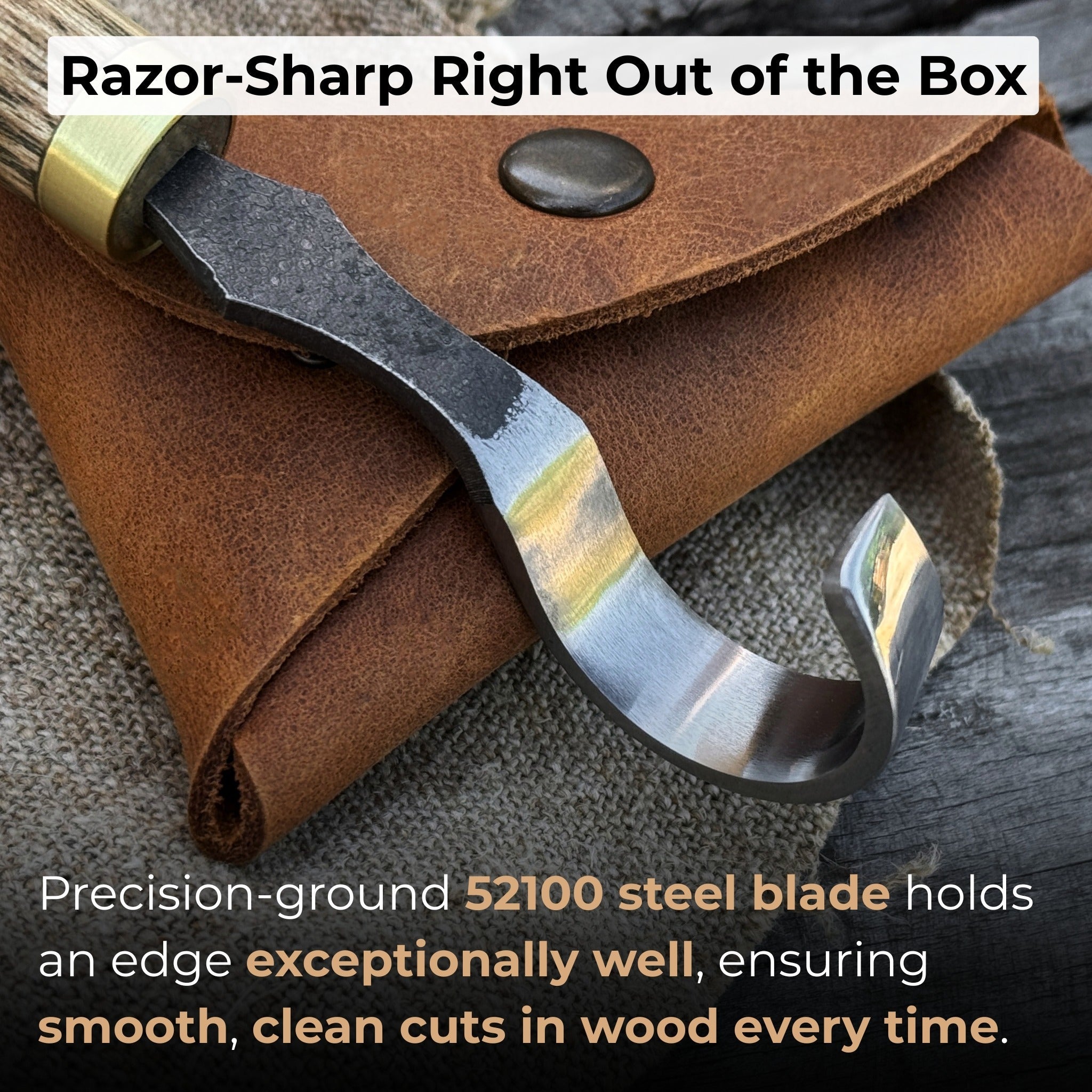 Spoon Carving Hook Knife with 3 cm blade and leather case by Sharky Forged Steel Tools