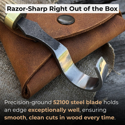 Spoon Carving Hook Knife with 3 cm blade and leather case by Sharky Forged Steel Tools