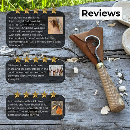 Spoon Carving Hook Knife with 3 cm blade and leather case by Sharky Forged Steel Tools