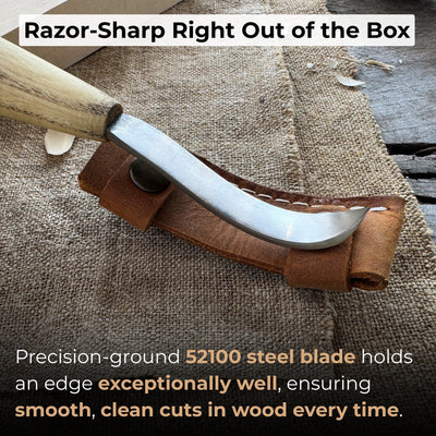 Spoon carving hook knife with 6 cm blade and leather case by Sharky Forged Steel Tools