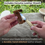 Spoon carving hook knife with 6 cm blade and leather case by Sharky Forged Steel Tools