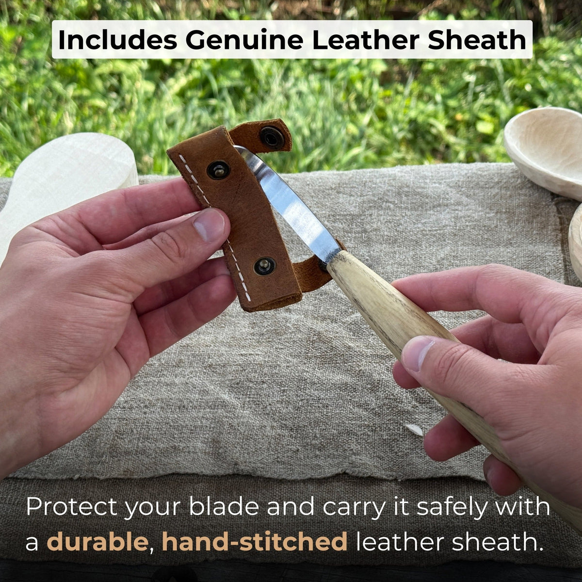 Spoon carving hook knife with 6 cm blade and leather case by Sharky Forged Steel Tools