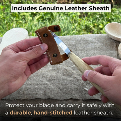 Spoon carving hook knife with 6 cm blade and leather case by Sharky Forged Steel Tools