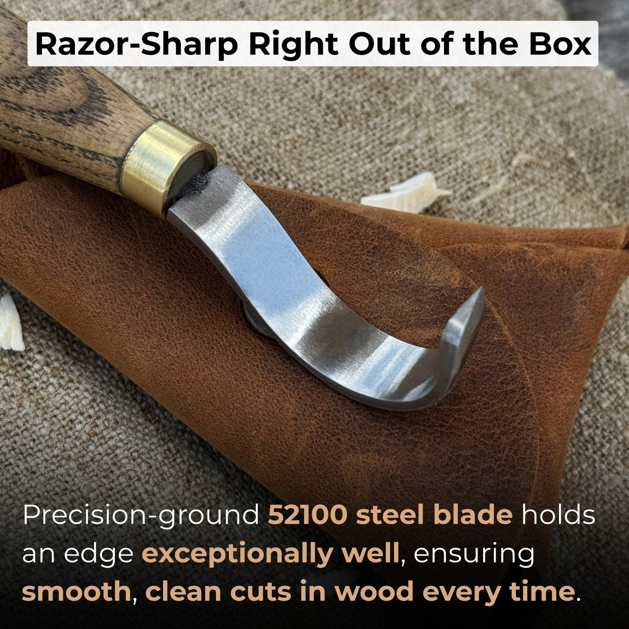 Spoon Carving Hook Knife with curved blade and leather sheath by Sharky Forged Steel Tools