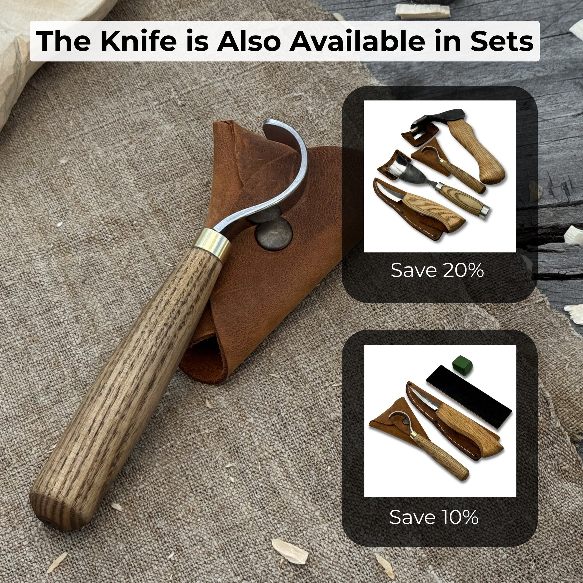 Spoon Carving Hook Knife with curved blade and leather sheath by Sharky Forged Steel Tools