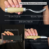 Complete Spoon Carving Kit with bent gouge, whittling knife, wooden blank, sandpaper, sharpening board, pencil, and finger wrap