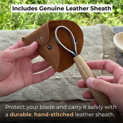 Spoon Carving Scorp Knife with curved blade and ash wood handle by Sharky Forged Steel Tools