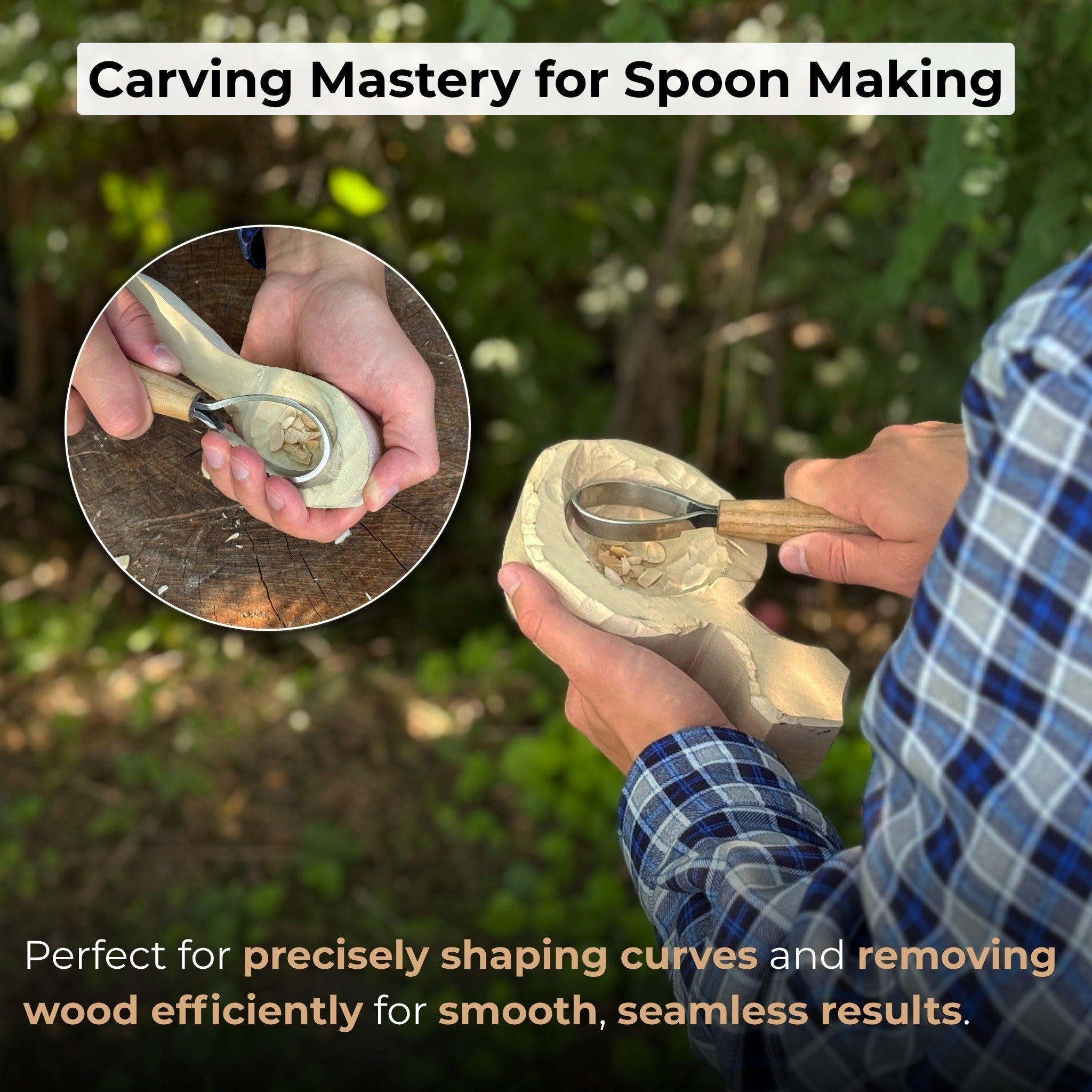 Spoon Carving Scorp Knife with curved blade and ash wood handle by Sharky Forged Steel Tools