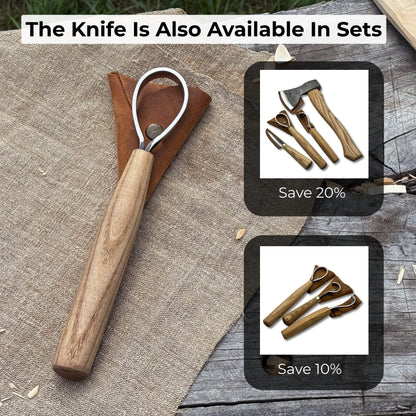 Spoon Carving Scorp Knife with curved blade and ash wood handle by Sharky Forged Steel Tools