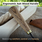 Hand-forged spoon carving scorp knife with round 3 cm blade and leather case