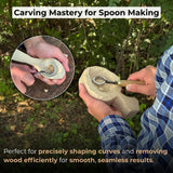 Hand-forged spoon carving scorp knife with round 3 cm blade and leather case