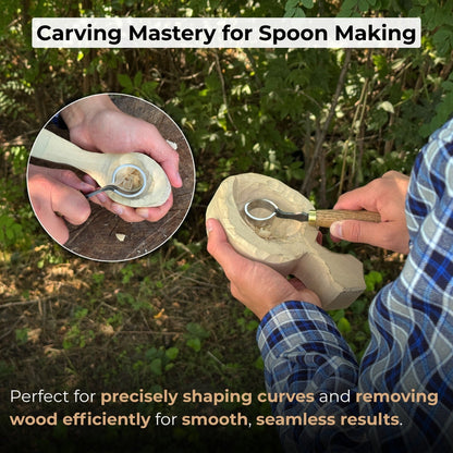 Hand-forged spoon carving scorp knife with round 3 cm blade and leather case