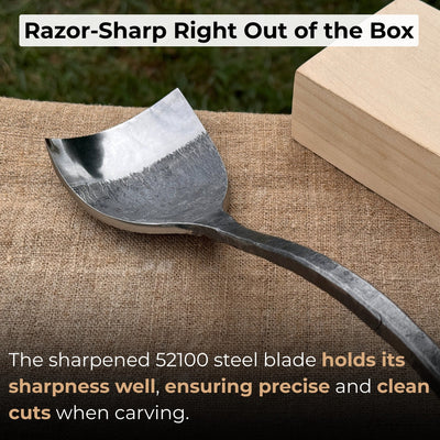 Hand-forged Spoon (Short) Bent Gouge with ash wood handle and carbon steel blade