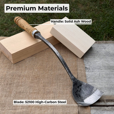 Hand-forged Spoon (Short) Bent Gouge with ash wood handle and carbon steel blade