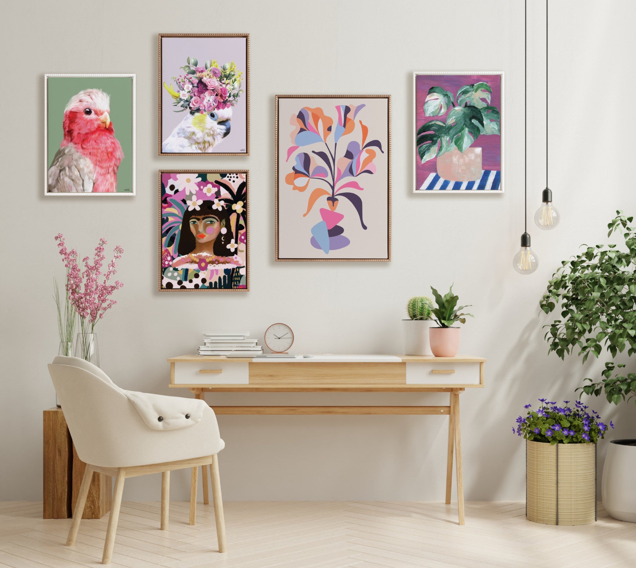 Sylvie Beaded Pretty Bird Framed Canvas by Inkheart Designs