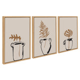 Sylvie Relaxed Retro Illustrated Botanical Vase three-piece framed canvas art set arranged on a neutral wall