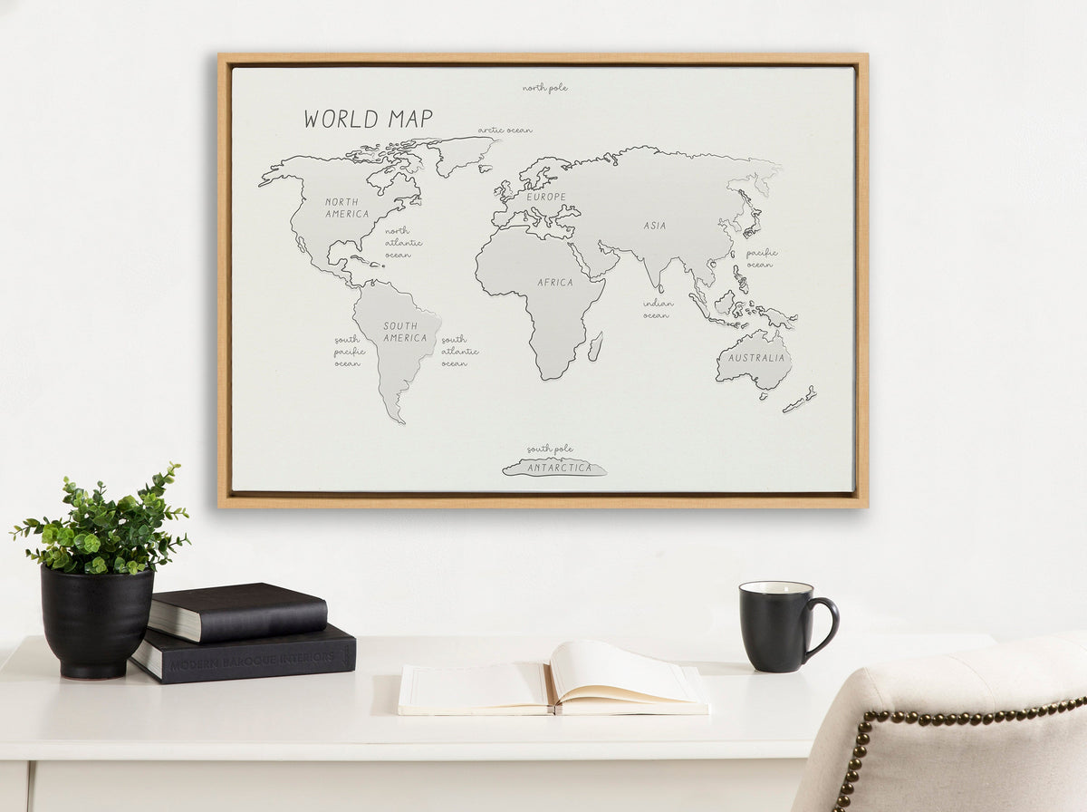 Sylvie World Map Sketch Framed Canvas by kateandlaurel - product image 4 for Resin Society