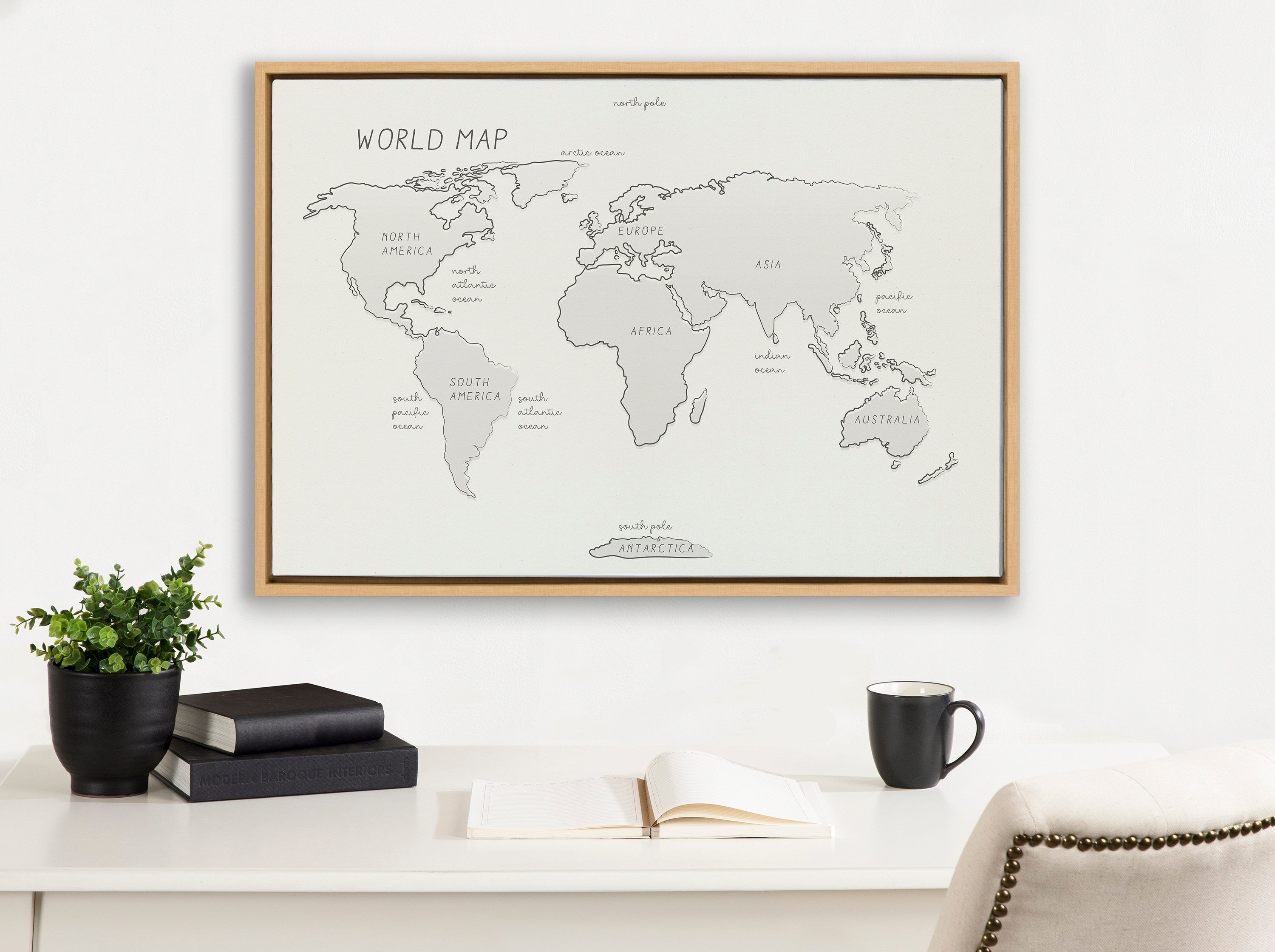 Sylvie World Map Sketch Framed Canvas by kateandlaurel - product image 4 for Resin Society