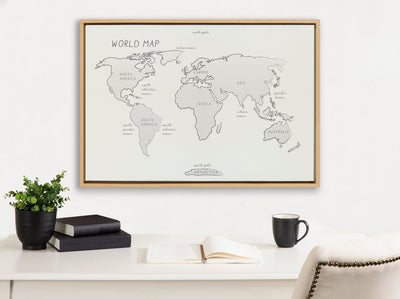 Sylvie World Map Sketch Framed Canvas by kateandlaurel - product image 4 for Resin Society