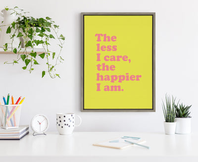 Sylvie Less I Care Happier I am in Yellow and Pink Framed Canvas by kateandlaurel - product image 7 for Resin Society
