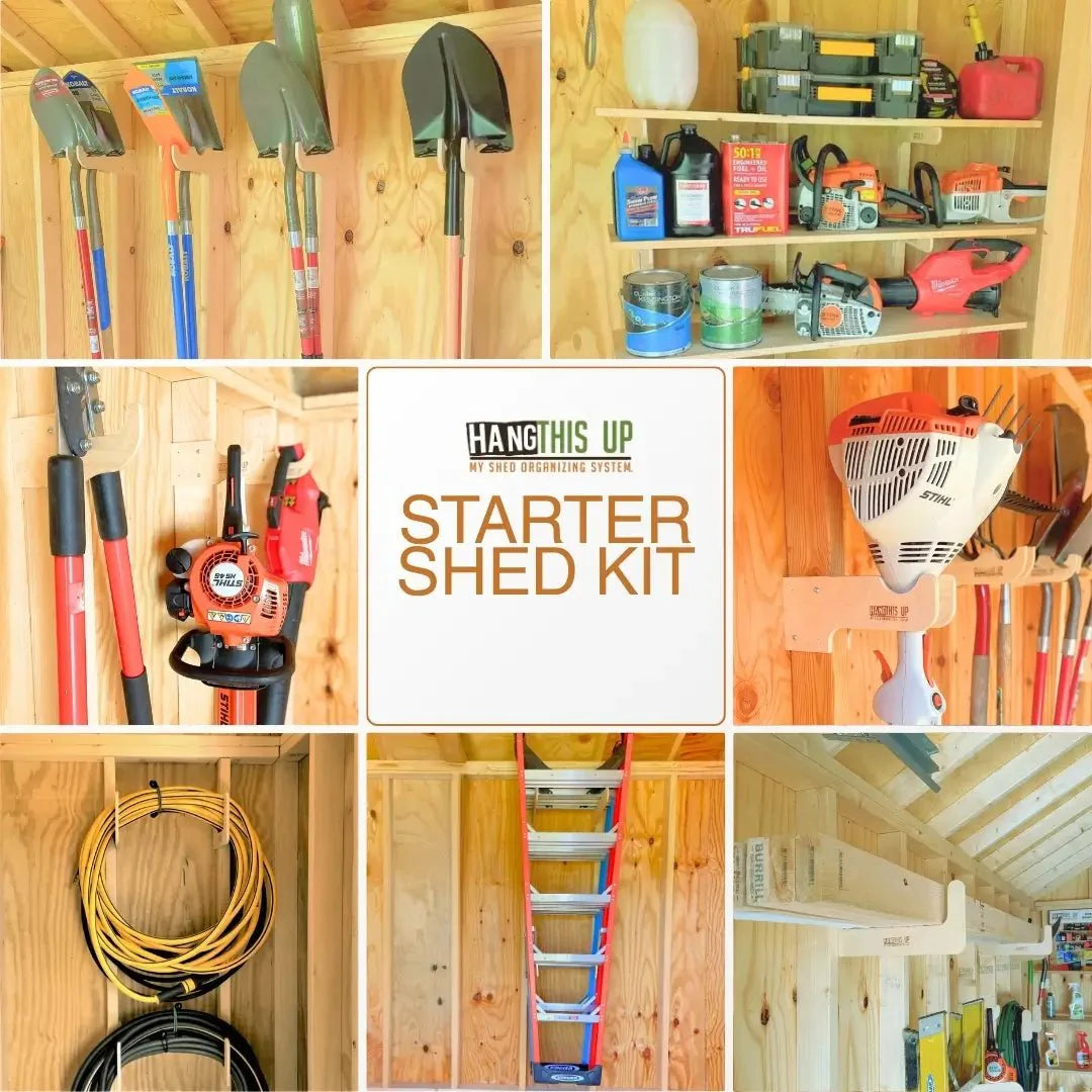 Starter Shed Kit - Stud Mount wall-mounted organizers installed in a shed