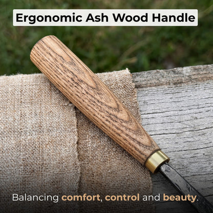 Straight Carving Gouge 12 mm with ash wood handle by Sharky Forged Steel Tools