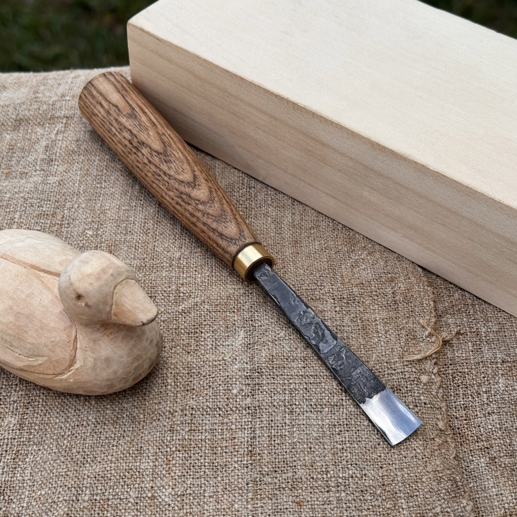 Straight Carving Gouge 12 mm with ash wood handle by Sharky Forged Steel Tools