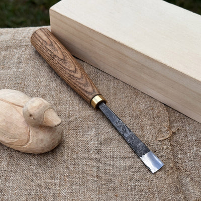 Straight Carving Gouge 12 mm with ash wood handle by Sharky Forged Steel Tools