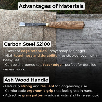 Straight Carving Gouge 12 mm with ash wood handle by Sharky Forged Steel Tools