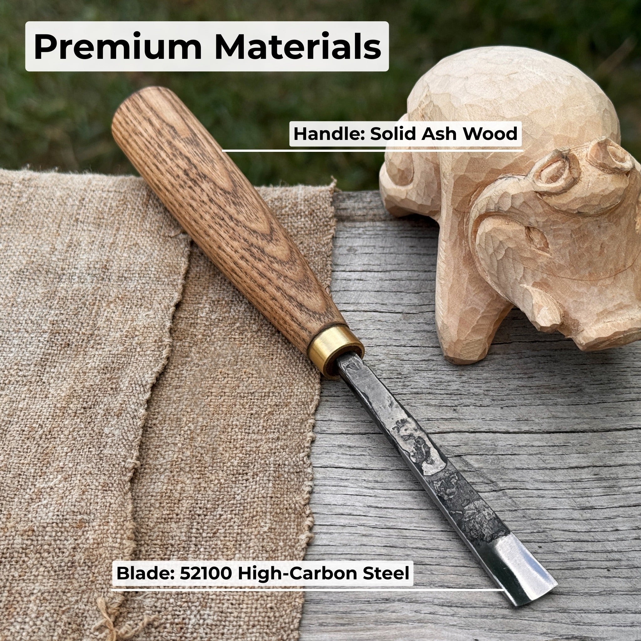 Straight Carving Gouge 12 mm with ash wood handle by Sharky Forged Steel Tools