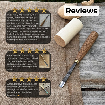 Straight Carving Gouge 12 mm with ash wood handle by Sharky Forged Steel Tools