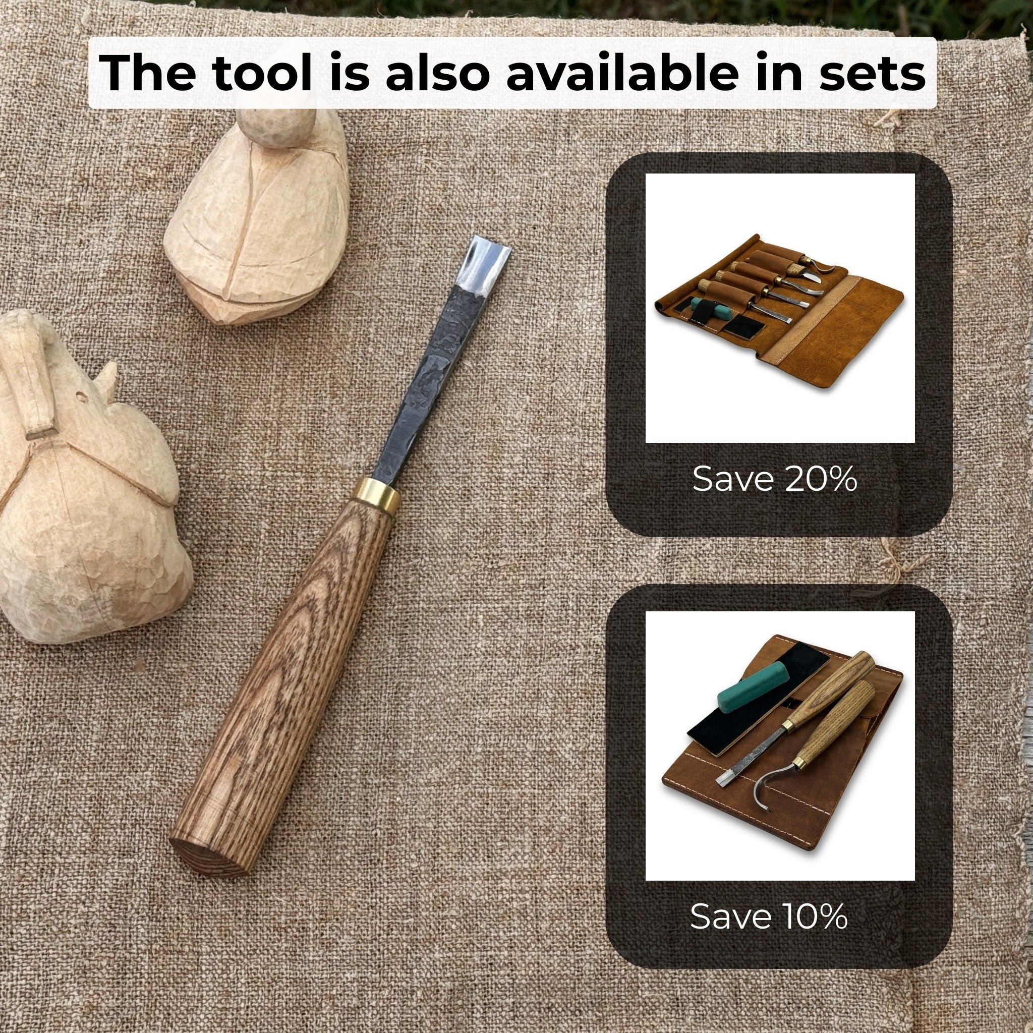 Straight Carving Gouge 12 mm with ash wood handle by Sharky Forged Steel Tools