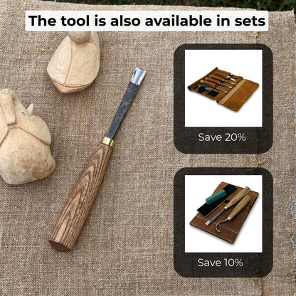 Straight Carving Gouge 12 mm with ash wood handle by Sharky Forged Steel Tools