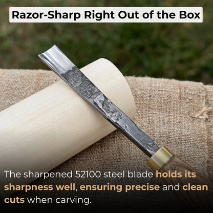 Straight Carving Gouge 12 mm with ash wood handle by Sharky Forged Steel Tools