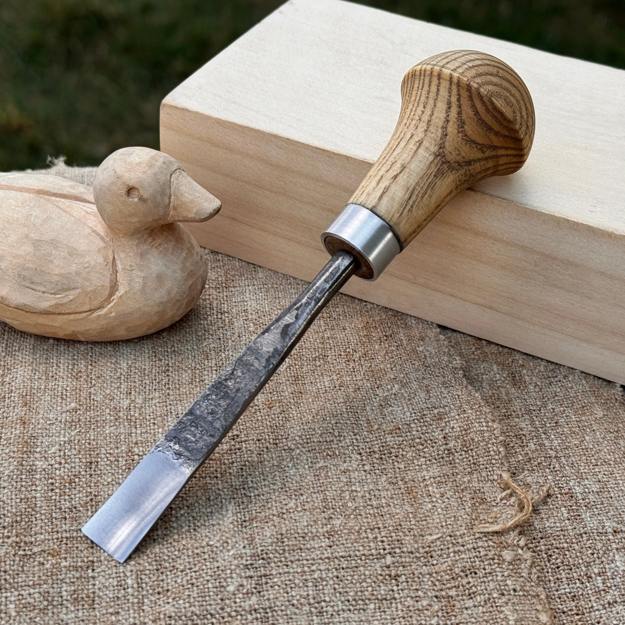 Straight carving gouge with palm handle 12 mm by Sharky Forged Steel Tools
