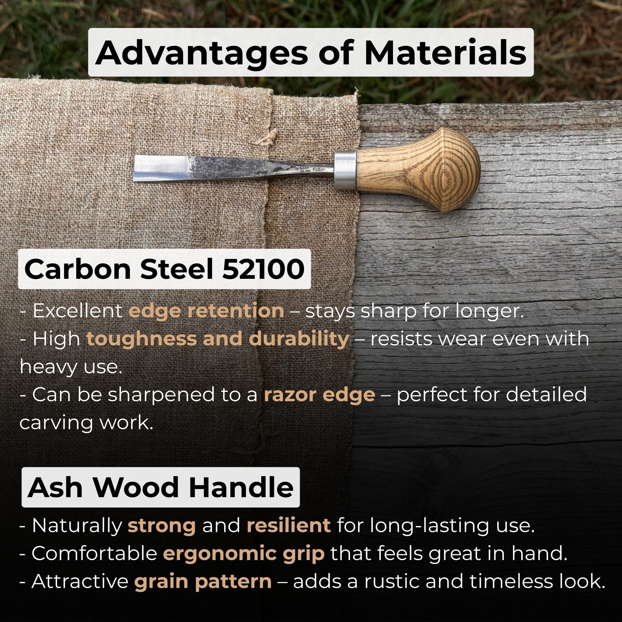 Straight carving gouge with palm handle 12 mm by Sharky Forged Steel Tools