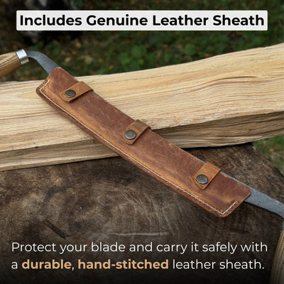 Hand-forged straight drawknife with 26 cm cutting edge and ash wood handles