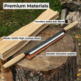 Straight drawknife with 25 cm carbon steel blade and leather sheath