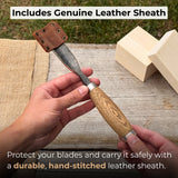 Hand-forged straight gouge rounded chisel with ash handle for wood carving