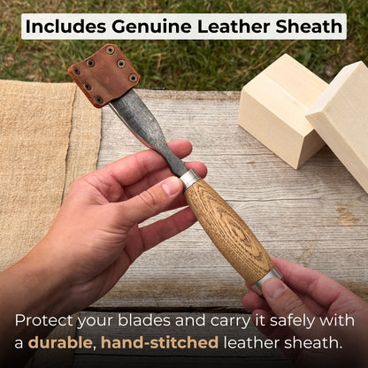 Hand-forged straight gouge rounded chisel with ash handle for wood carving